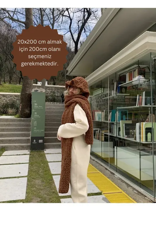 Peluş Örgü Atkı Şal mbcr-kahverengi - GENEL MARKALAR