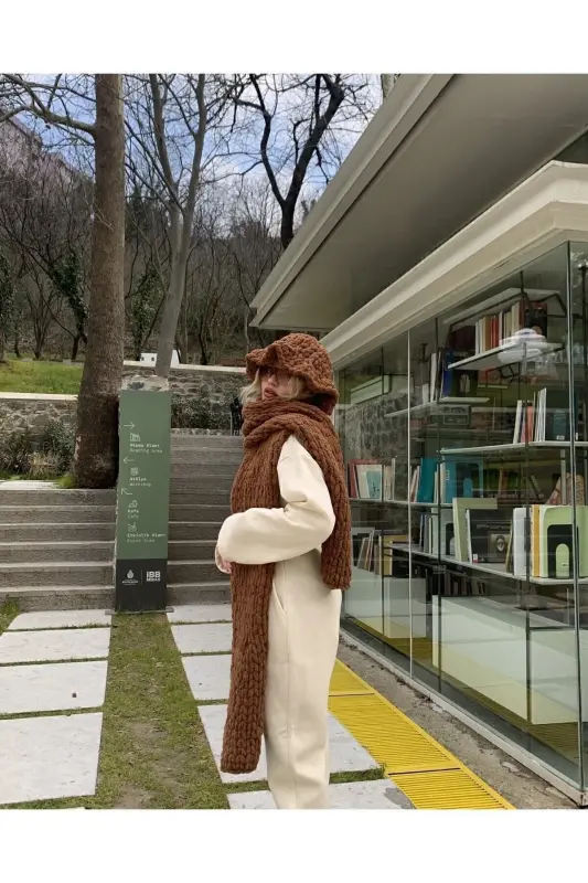 Peluş Örgü Atkı Şal mbcr-kahverengi - 2