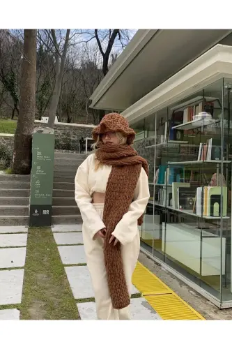 Peluş Örgü Atkı Şal mbcr-kahverengi - 3