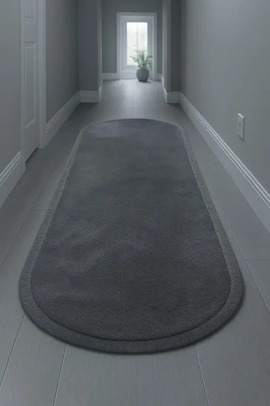 Peluş Oval Klasik Saçaklı Kaymaz Taban Yıkanabilir Yumuşak Salon Yatak Odası Halısı Kilim Antrasit - Antrasitf - 1