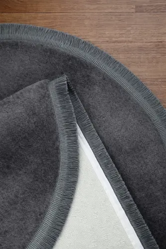 Peluş Oval Klasik Saçaklı Kaymaz Taban Yıkanabilir Yumuşak Salon Yatak Odası Halısı Kilim Antrasit - Antrasitf - SARAR HALI (1)