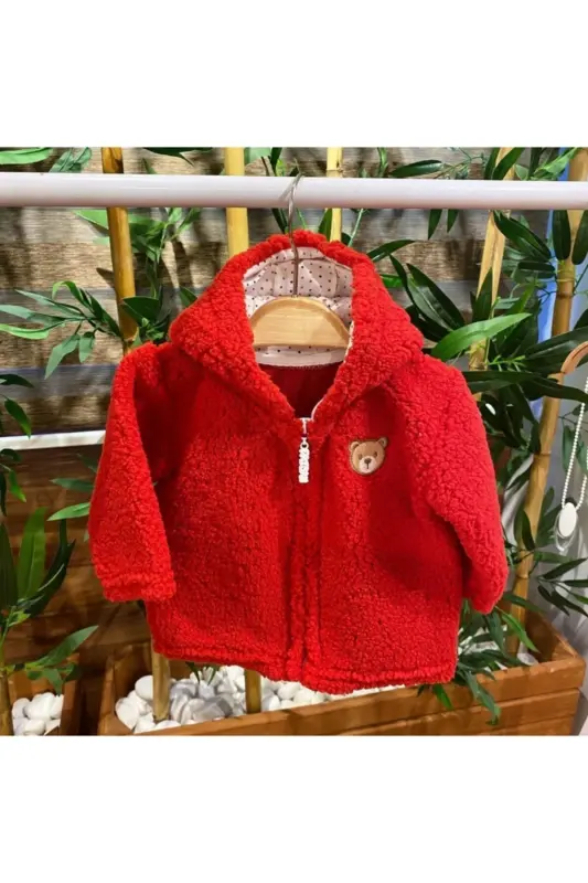Peluş Polar Bebek Kapüşonlu Hırka Kırmızı Wellsoft - kırmızı - 1