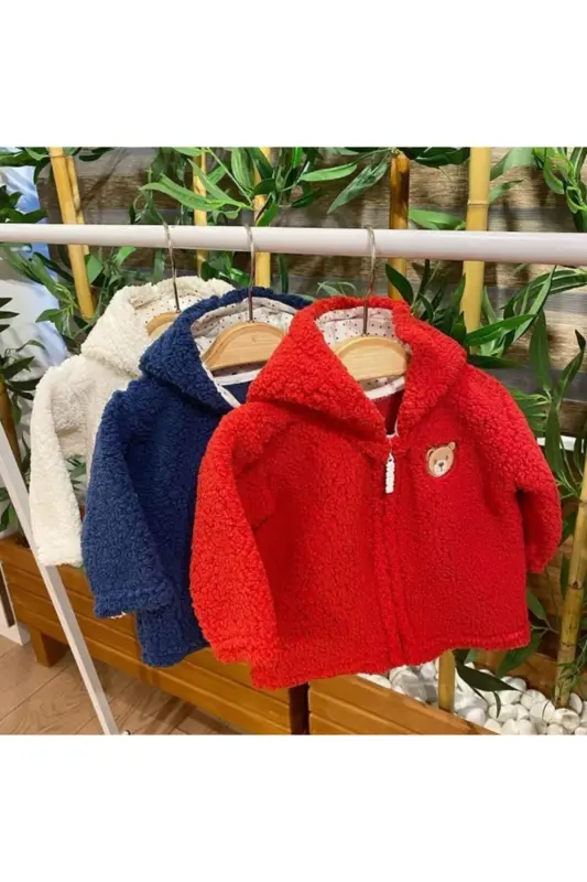 Peluş Polar Bebek Kapüşonlu Hırka Kırmızı Wellsoft - kırmızı - 2