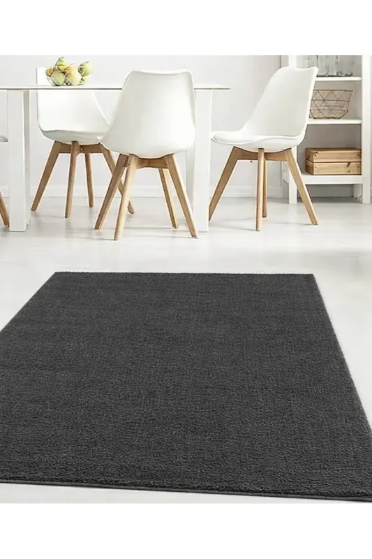 Peluş Tüylü Kaymaz Jel Taban Dekoratif Salon Mutfak Halı Yolluk Kilim ANTRASİT-Antrasit - 1