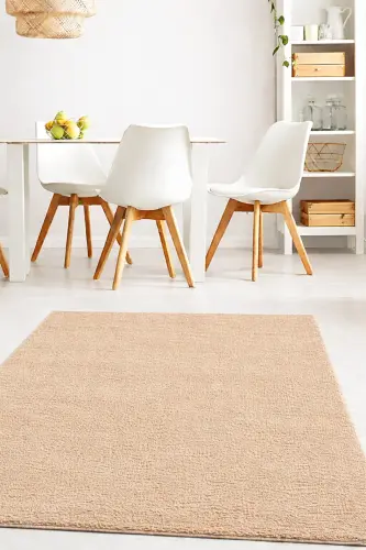 Peluş Tüylü Kaymaz Jel Taban Dekoratif Salon Mutfak Halı Yolluk Kilim BEJ-Bejj 