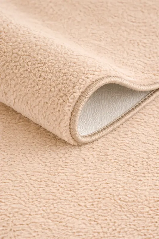 Peluş Tüylü Kaymaz Jel Taban Dekoratif Salon Mutfak Halı Yolluk Kilim BEJ - Bejj - 2