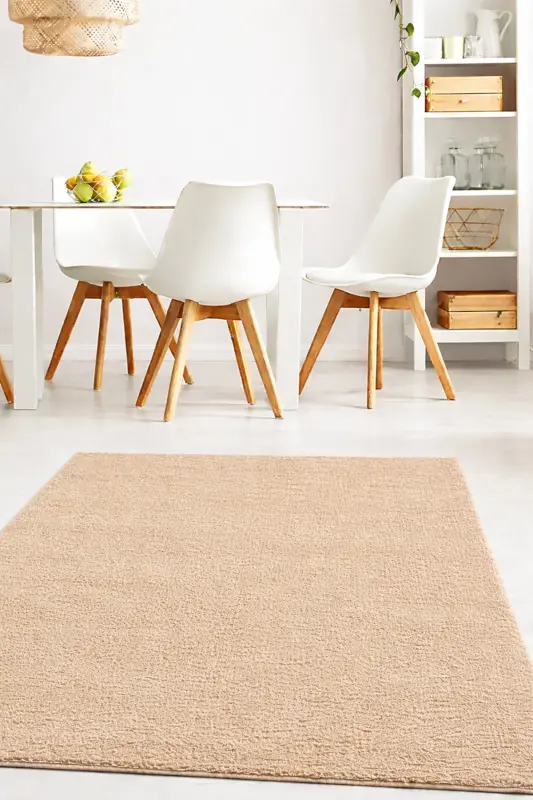 Peluş Tüylü Kaymaz Jel Taban Dekoratif Salon Mutfak Halı Yolluk Kilim BEJ-Bejj - 1