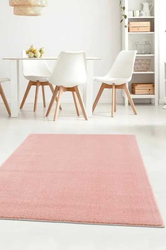 Peluş Tüylü Kaymaz Jel Taban Dekoratif Salon Mutfak Halı Yolluk Kilim PUDRA - Pudra - 1