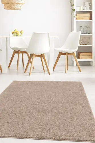 Peluş Tüylü Kaymaz Jel Taban Dekoratif Salon Mutfak Halı Yolluk Kilim Vizon - Vizon 
