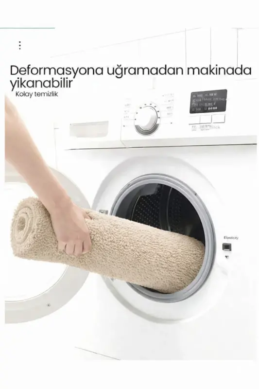Peluş Yıkanabilir Bej Kaymaz Taban 2'li Banyo Paspası Takımı (50X80 50X40)-Bej - 5