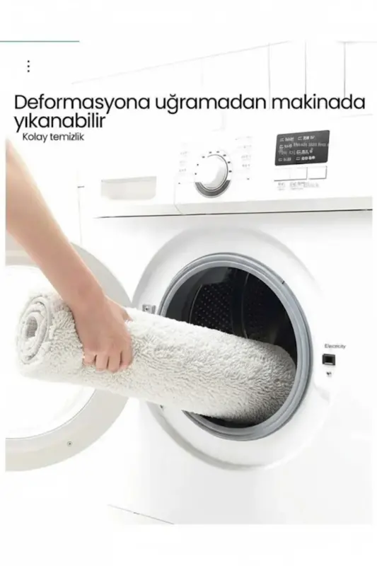 Peluş Yıkanabilir Beyaz Kaymaz Taban 2'li Banyo Paspası Takımı (50X80 50X40)-Beyaz - 5