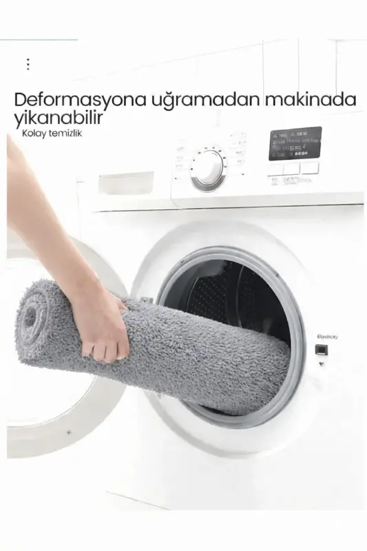 Peluş Yıkanabilir Gri Kaymaz Taban 2'li Banyo Paspası Takımı (50X80 50X40)-Gri - 5