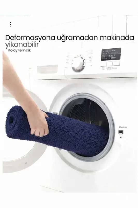 Peluş Yıkanabilir Lacivert Kaymaz Taban 2'li Banyo Paspası Takımı (50X80 50X40)-Lacivert - 5