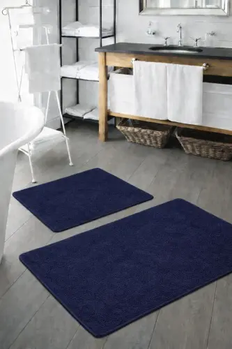 Peluş Yıkanabilir Lacivert Kaymaz Taban 2'li Banyo Paspası Takımı (50X80 50X40) - Lacivert 