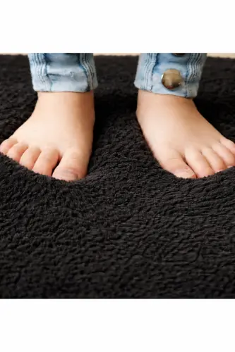 Peluş Yıkanabilir Siyah Kaymaz Taban 2'li Banyo Paspası Takımı (50X80 50X40) - Siyah - 4