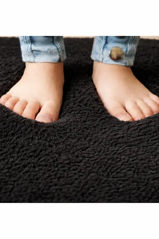 Peluş Yıkanabilir Siyah Kaymaz Taban 2'li Banyo Paspası Takımı (50X80 50X40)-Siyah - 4