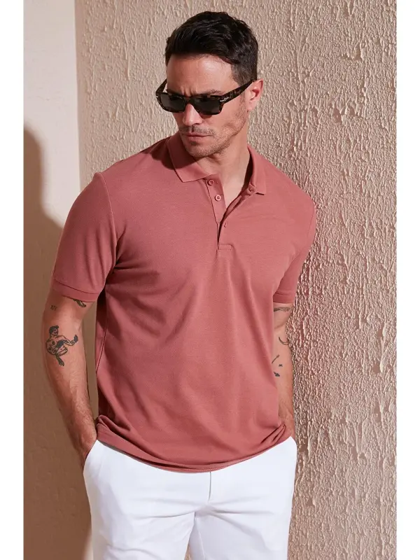 Pembe %100 Pamuk Düğmeli Regular Fit Polo Tişört 5902127-Pembe - LC WAIKIKI