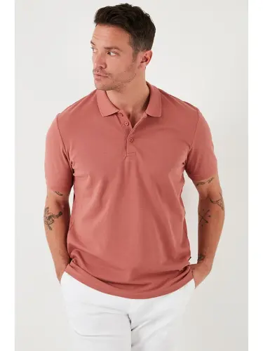 Pembe %100 Pamuk Düğmeli Regular Fit Polo Tişört 5902127-Pembe - 3