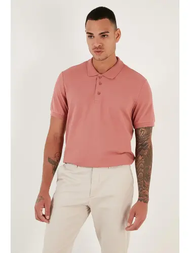 Pembe %100 Pamuk Düğmeli Regular Fit Polo Tişört 5902127-Pembe - 3