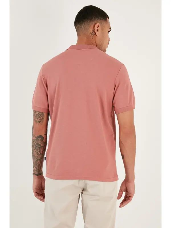 Pembe %100 Pamuk Düğmeli Regular Fit Polo Tişört 5902127-Pembe - 6