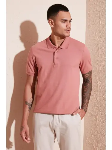 Pembe %100 Pamuk Düğmeli Regular Fit Polo Tişört 5902127-Pembe 