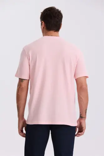 Pembe %100 Pamuk Desenli Bisiklet Yaka T-Shirt 