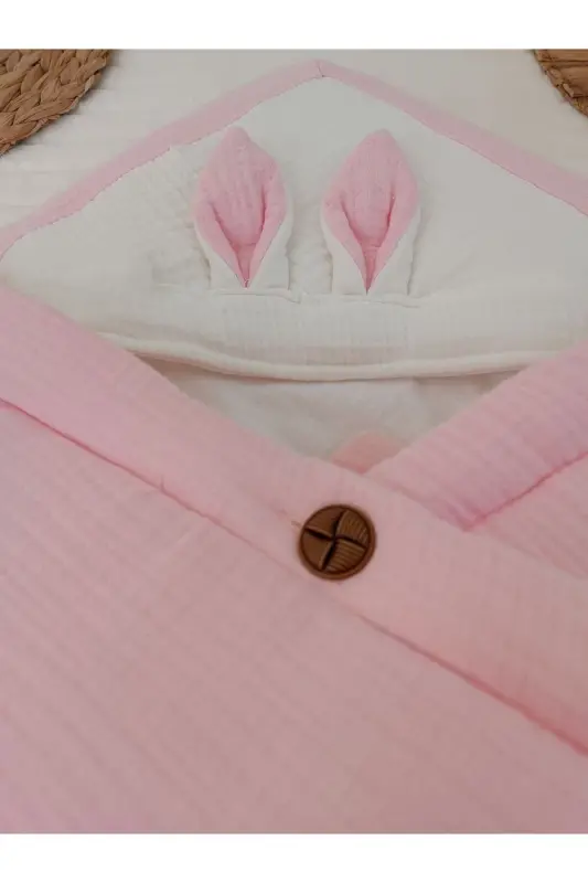 4 Kat Müslin Pembe Bebek Battaniyesi %100 Pamuklu Doğal Organik Uyku Kundağı Hastane Çıkışı-PEMBE - 5