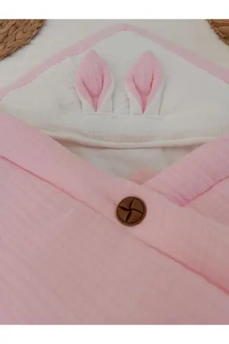 4 Kat Müslin Pembe Bebek Battaniyesi %100 Pamuklu Doğal Organik Uyku Kundağı Hastane Çıkışı - PEMBE - 5