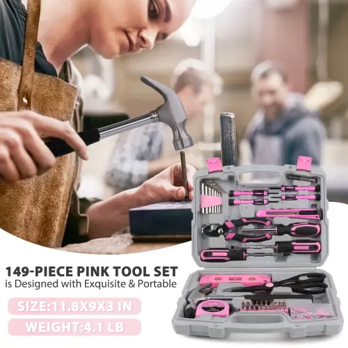 Pink Tool Set, 149-Piece Basic Home Repair Kit - Small Tool Kit for Women, Ideal for Home and Office- - 3