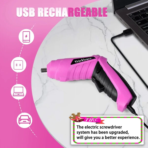 Pink Tool Set, 205 Piece Home Tool Kit with 3.6V Electric Screwdriver and Universal Sockets Tools, Pink Tool Kit with Storage Tool Bag, Tool Sets for Women, for Gift, Home Repair, Dorm- - 6