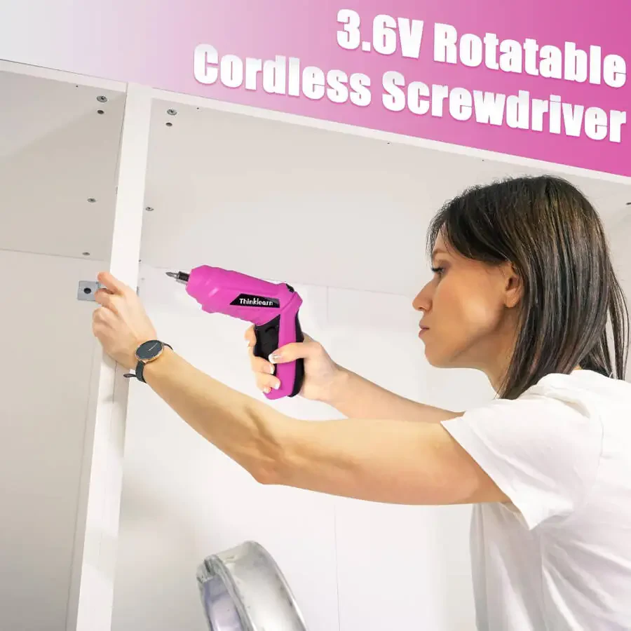 Pink Tool Set, 205 Piece Home Tool Kit with 3.6V Electric Screwdriver and Universal Sockets Tools, Pink Tool Kit with Storage Tool Bag, Tool Sets for Women, for Gift, Home Repair, Dorm- - 9