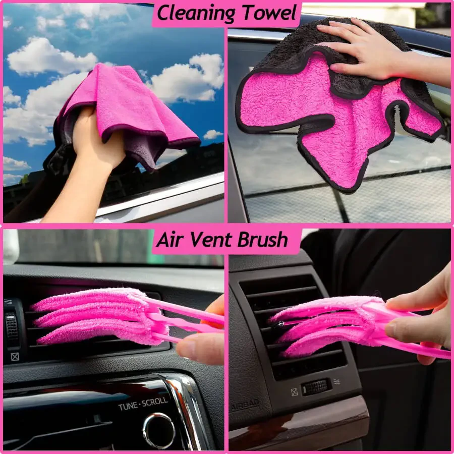 Pink Car Duster Interior Kit, Car Cleaner Set Made by THINKWORK TW6091-PINKCARBRUSH - 2