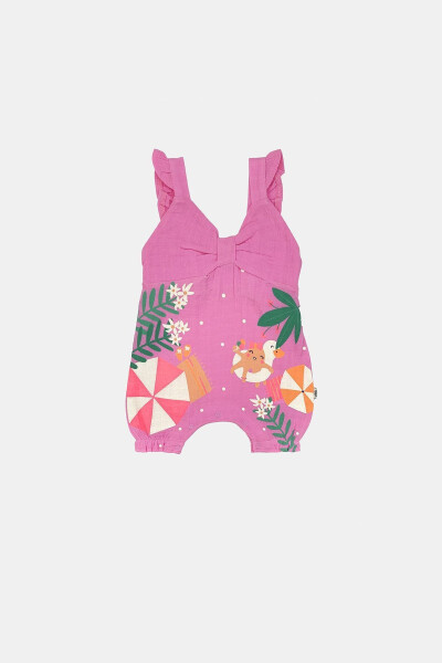 Pembe Askılı %100 Pamuk Müslin Kız Bebek Salopet Tulum | Yazlık Elbise | Oeko-tex Sertifikalı - SAMLIFE