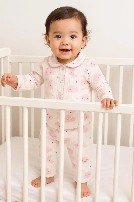 Pembe Ay yıldız bulutlu Pamuk kız bebek takım-Pembebulutlu - 3