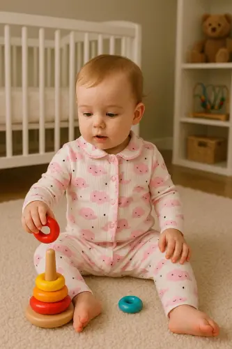 Pembe Ay yıldız bulutlu Pamuk kız bebek takım - Pembebulutlu 