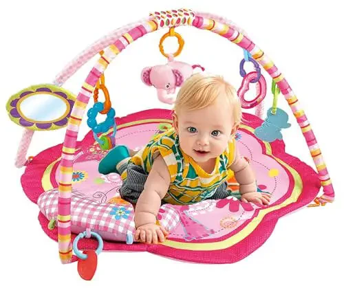 Pink Baby Acctivity Play Gyms Playmats Colorful Infants Toddler Play Mat with Arches, Activity Toys, Plush Animals, Elephant - 2