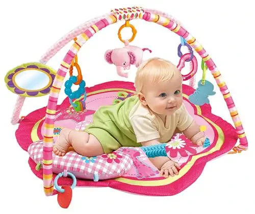 Pink Baby Acctivity Play Gyms Playmats Colorful Infants Toddler Play Mat with Arches, Activity Toys, Plush Animals, Elephant - 3