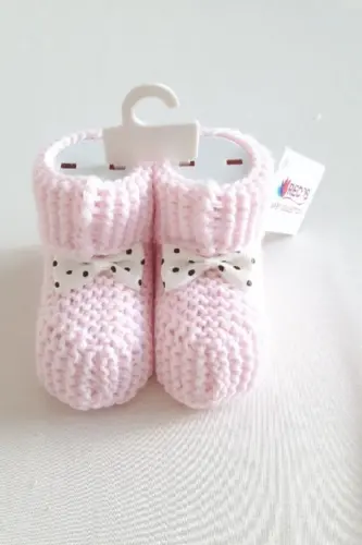 Pembe Bebek Patiği Örgü 0-6 Ay-Pembe 