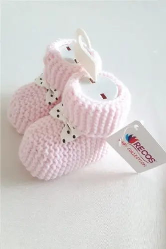 Pembe Bebek Patiği Örgü 0-6 Ay-Pembe - RECOS (1)