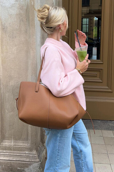 Pembe Bisiklet Yaka Oversize Triko Kazak Mg1969-Pembe - 13