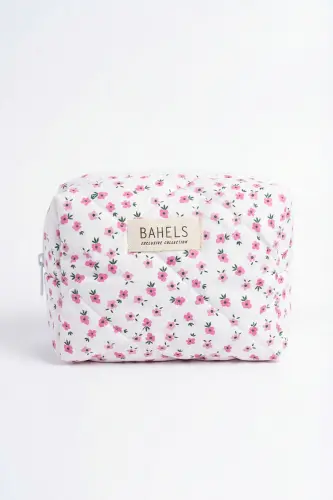 Pembe Çıtır Çiçek Makyaj Çantası-Beyaz25 - 4