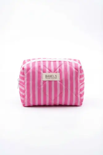 Pembe Çizgili Makyaj Çantası-Pembe26 - 3