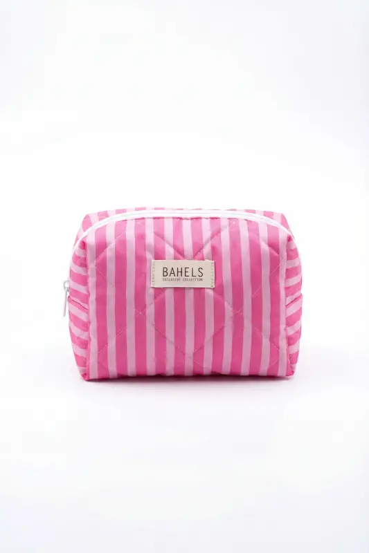 Pembe Çizgili Makyaj Çantası-Pembe26 - 3