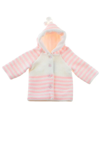 Pembe Çizgili Örme Bebek Hırkası - MG MİNİ GİYİM