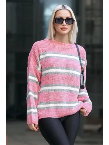 Pembe Çizgili Triko Kazak Mg1244-Pembe - LC WAIKIKI (1)