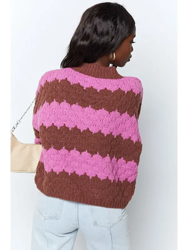 Pembe Desenli Oversize Kazak Mg1205-Pembe - 3