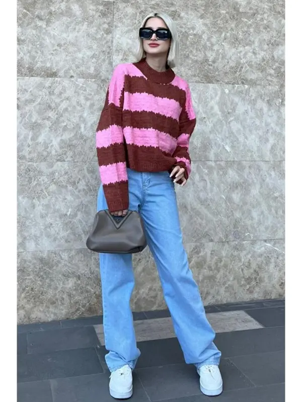 Pembe Desenli Oversize Kazak Mg1205-Pembe - 4