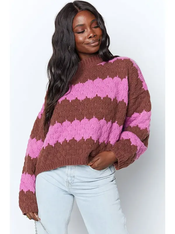 Pembe Desenli Oversize Kazak Mg1205-Pembe - 7