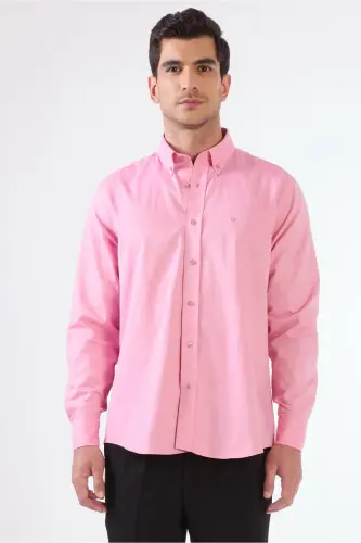 Pembe Erkek Regular Fit Oxford Brent Düğmeli Yaka Uzun Kol Gömlek - PEMBE 