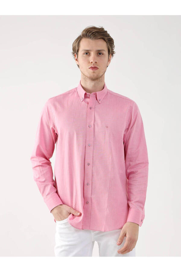 Pembe Erkek Regular Fit Oxford Brent Düğmeli Yaka Uzun Kol Gömlek - 94867 - 13